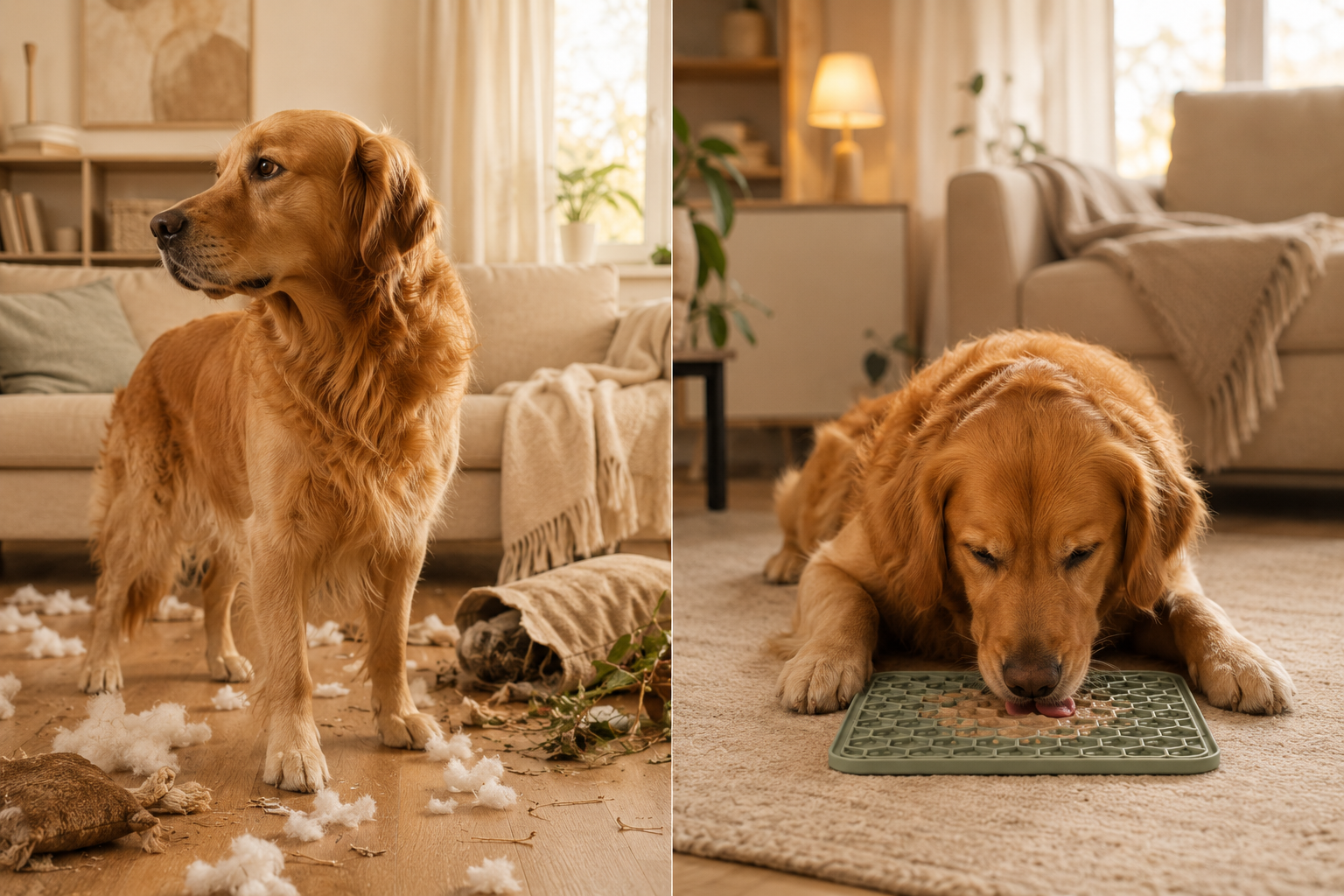 Före och efter: rastlös hund blir lugn med slickmattan